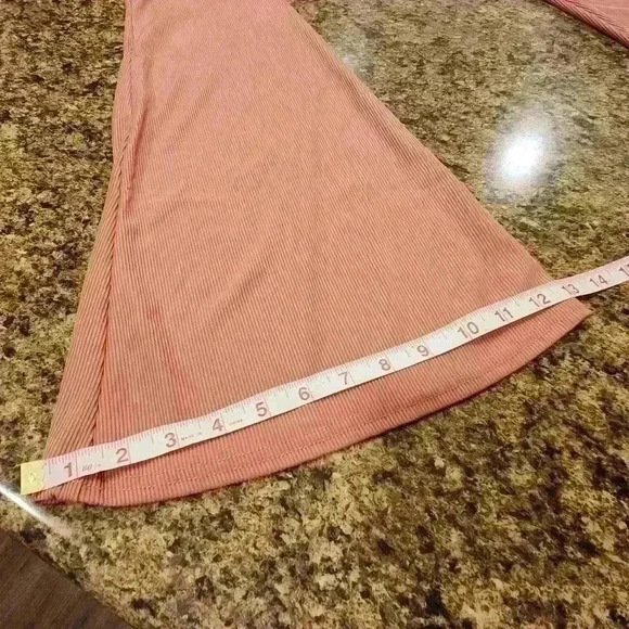 Womens boohoo Isobel Longer length rib slinkly flare pant Rose Sz 8 - Picture 8 of 10